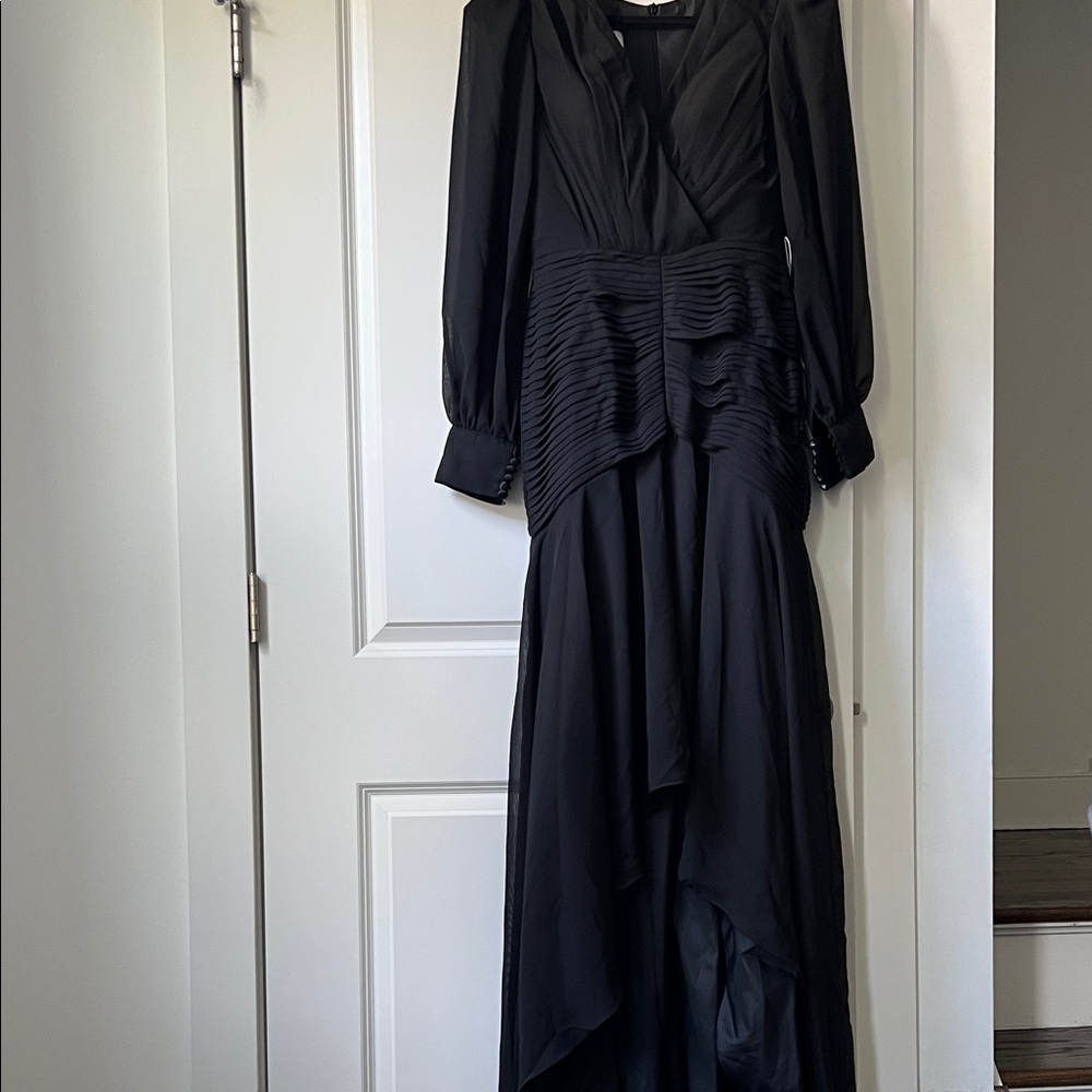 L T Bride Elegant Black Long Sleeve High Low Dress